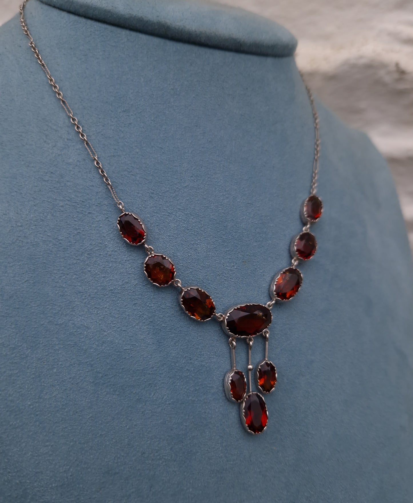 Antique Citrine Lavalier Silver Necklace