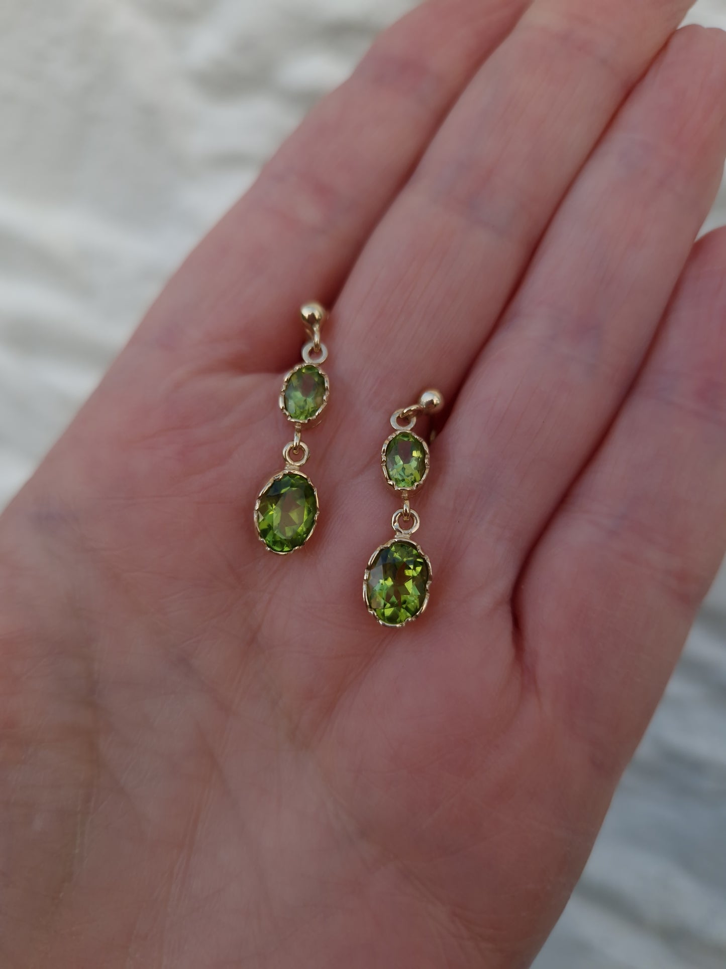 Vintage Peridot Drop Earrings 9ct Gold