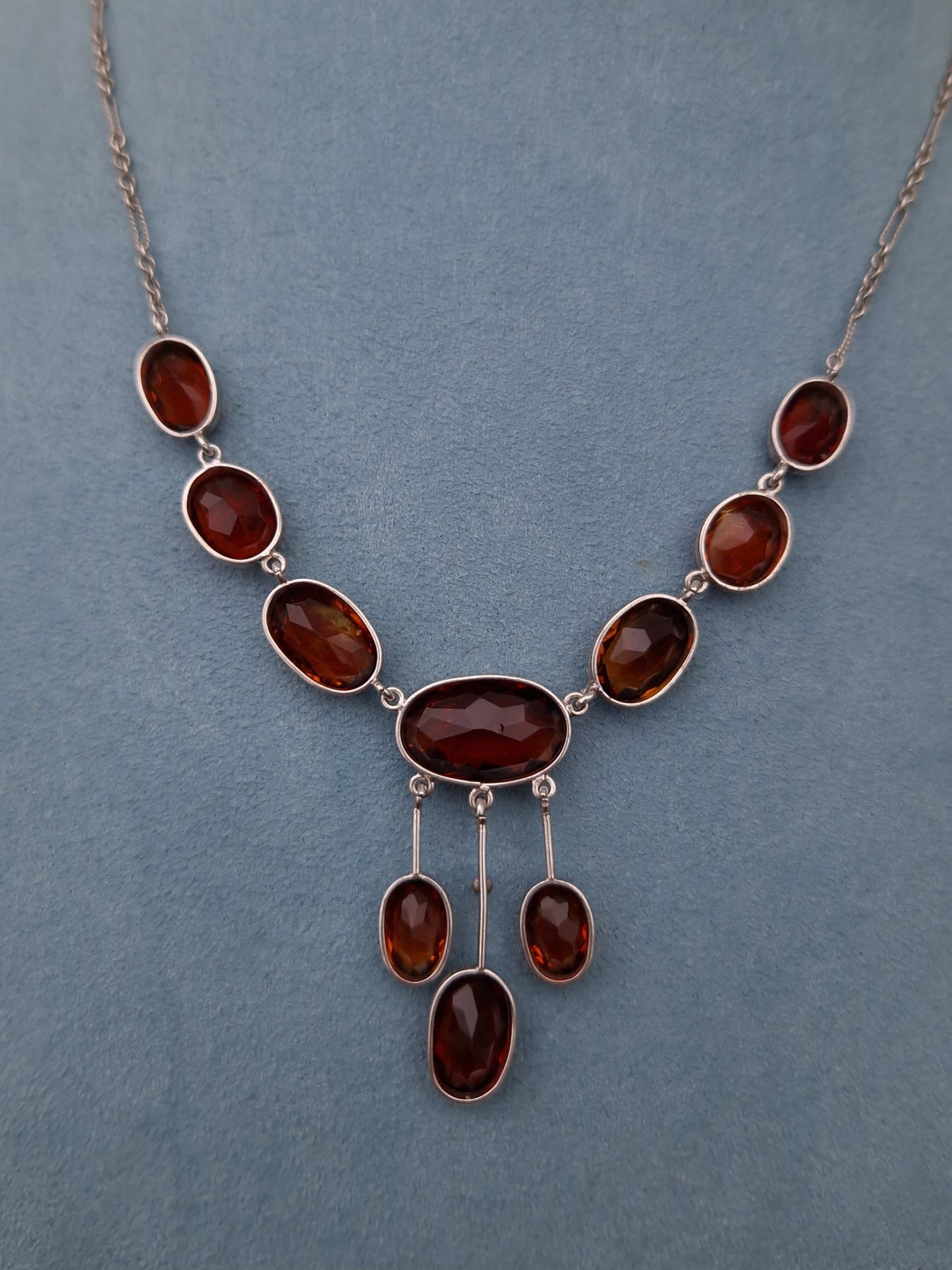 Antique Citrine Lavalier Silver Necklace