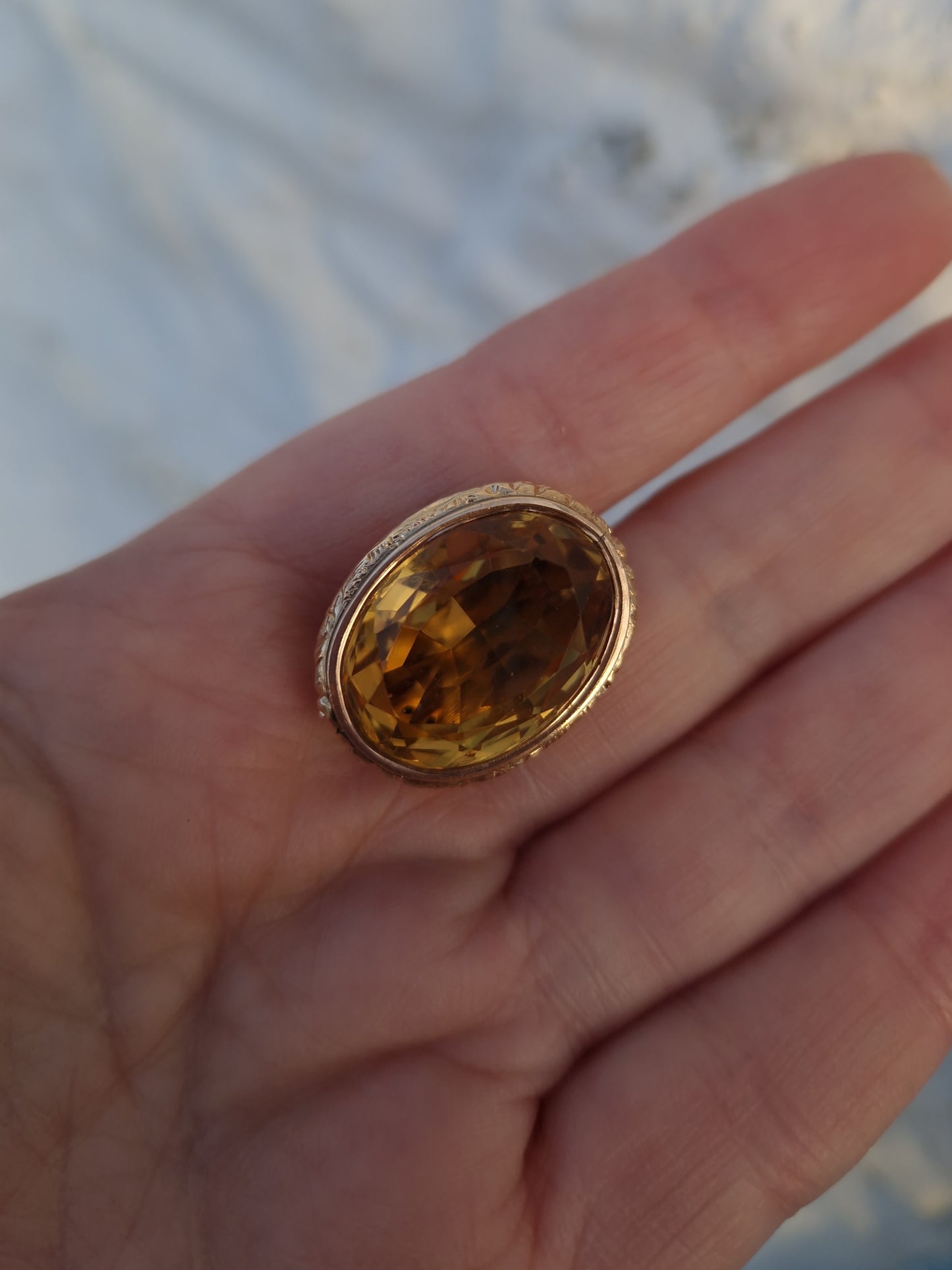 Antique Victorian Citrine Fob 9ct Gold Repousse