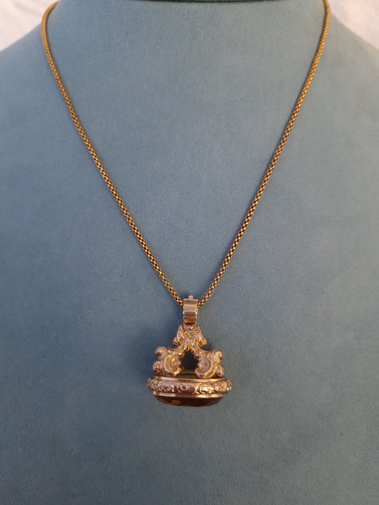 Antique Victorian Citrine Fob 9ct Gold Repousse