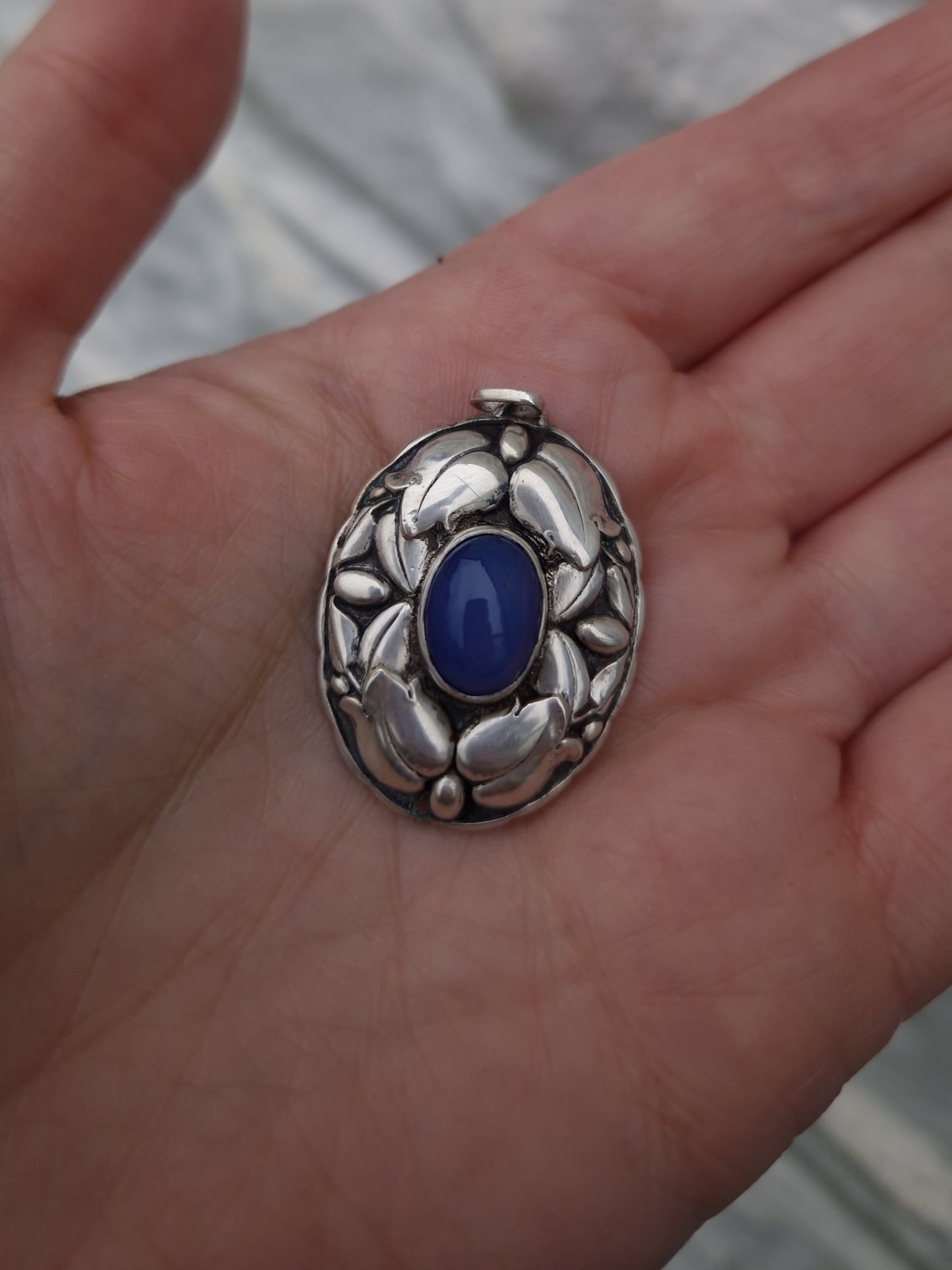 Antique Silver Chalcedony Pendant