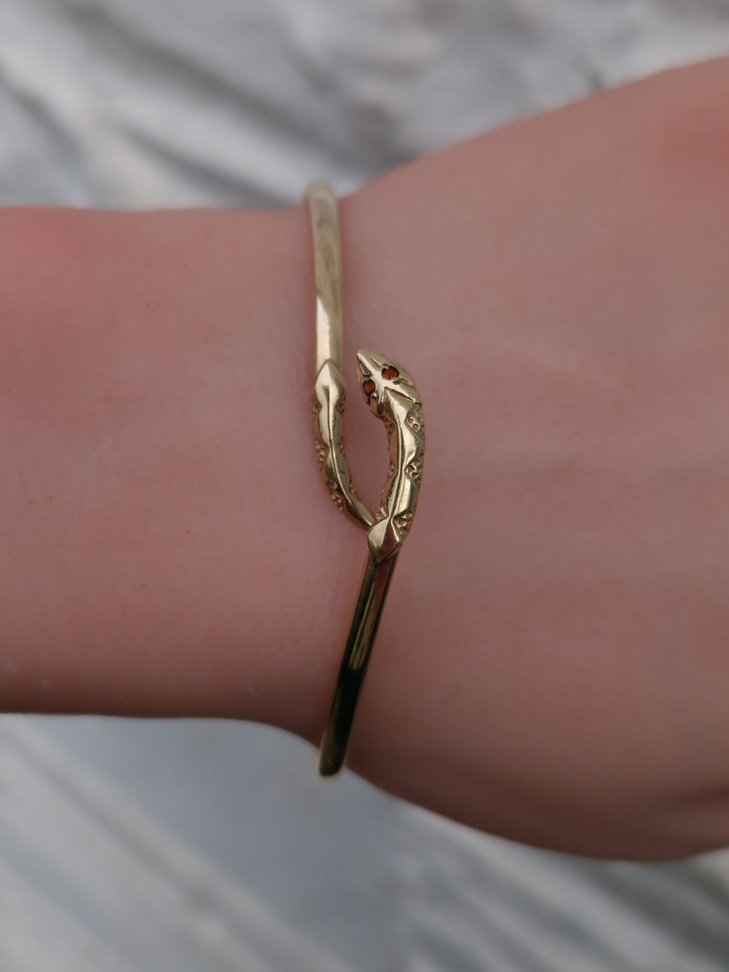 Vintage Garnet Snake Bangle 9ct Gold