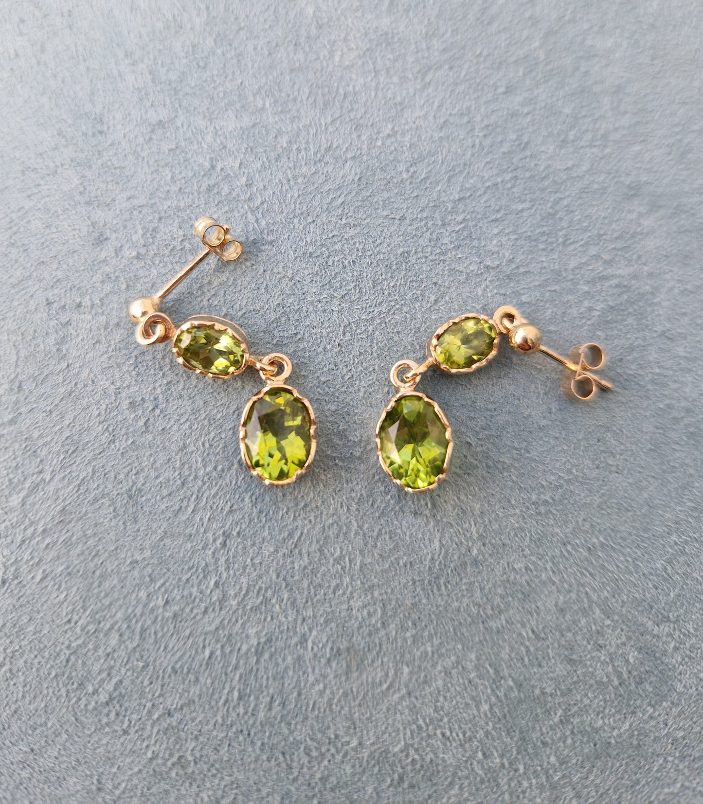 Vintage Peridot Drop Earrings 9ct Gold