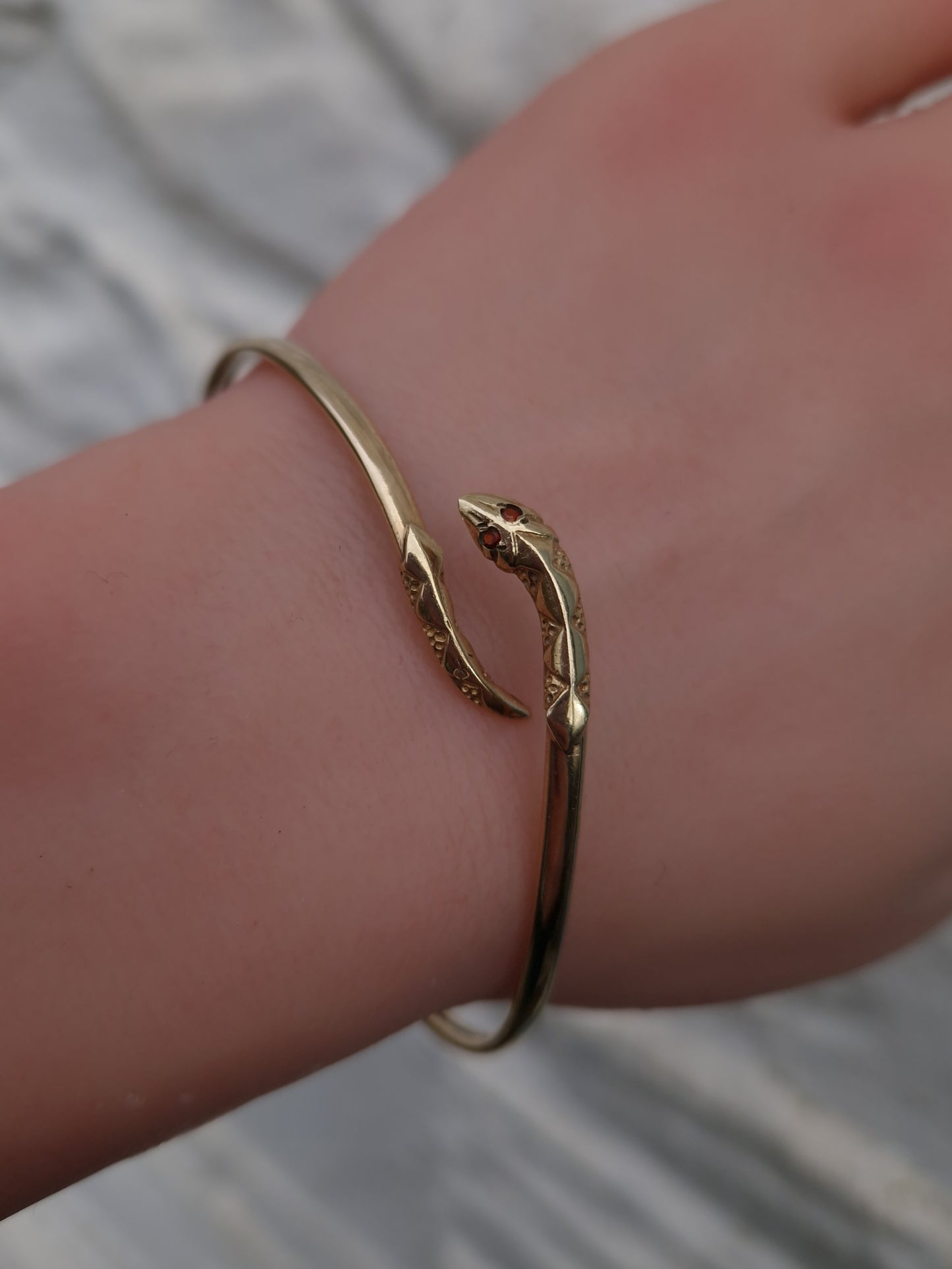 Vintage Garnet Snake Bangle 9ct Gold