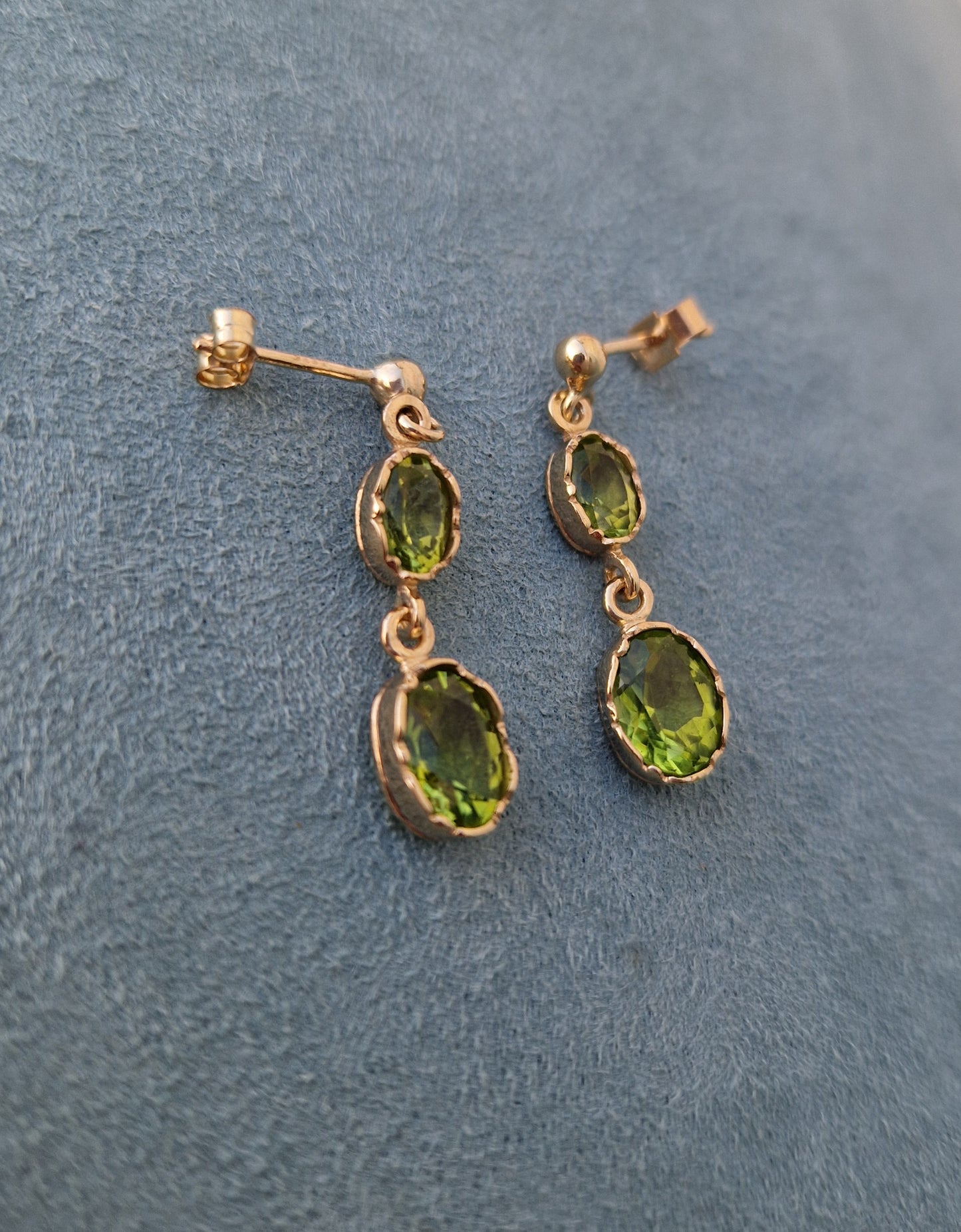 Vintage Peridot Drop Earrings 9ct Gold