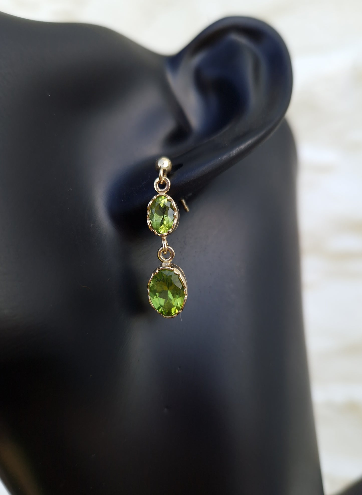 Vintage Peridot Drop Earrings 9ct Gold
