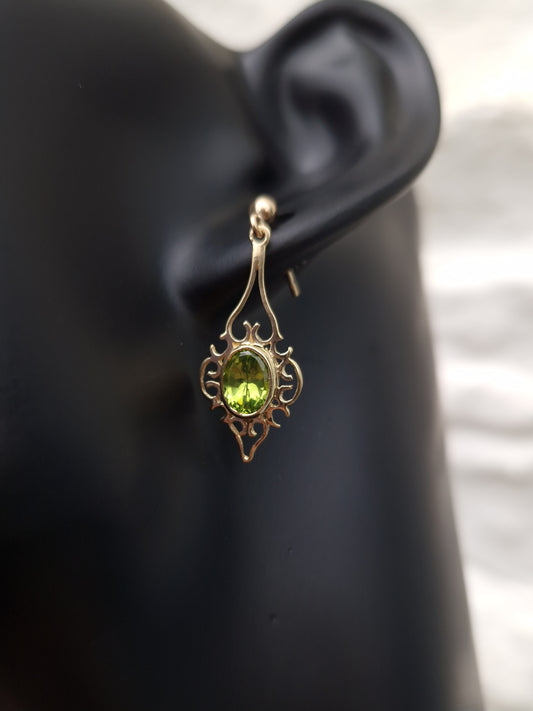 Vintage Peridot Drop Earrings 9ct Gold