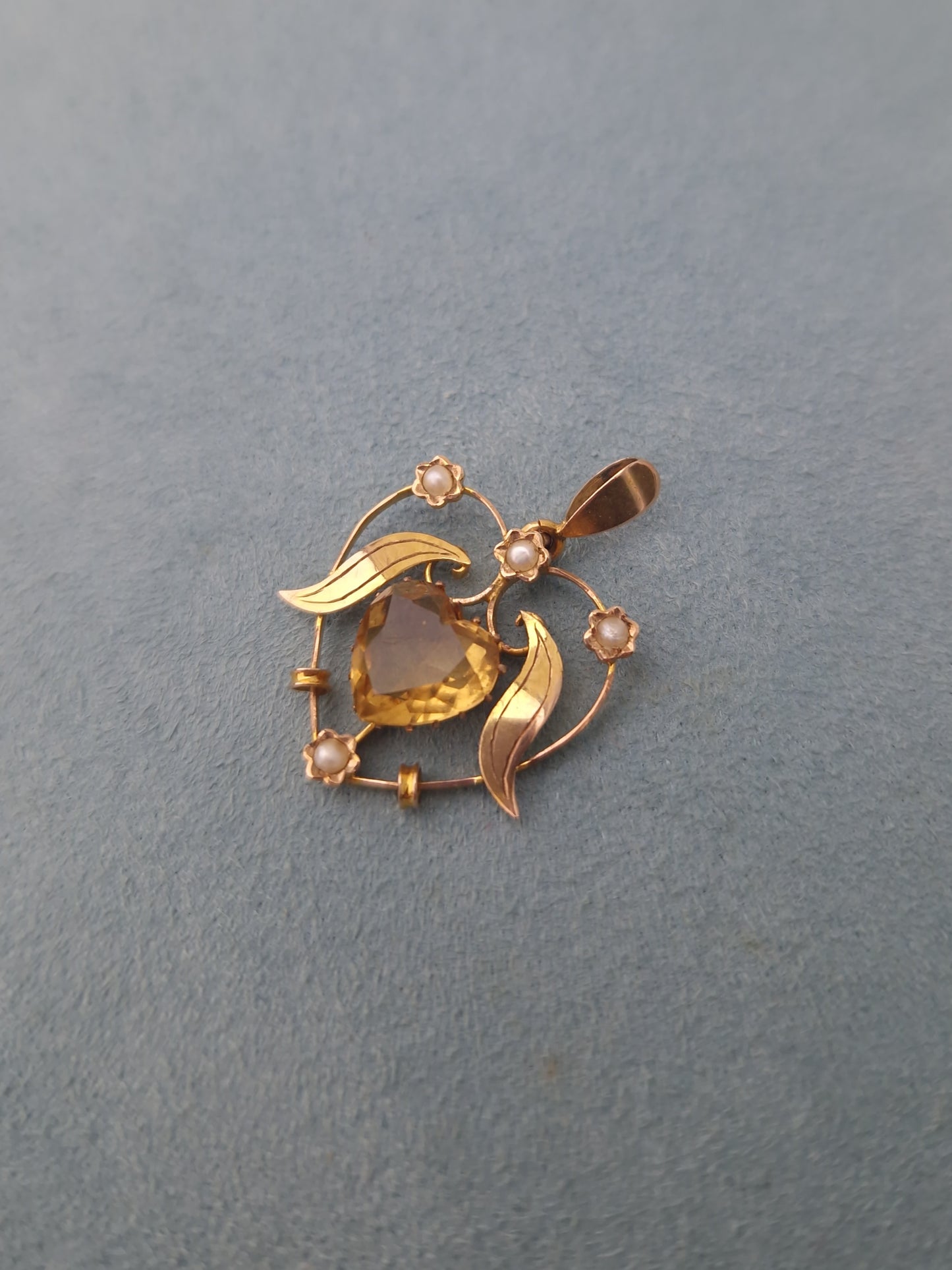 Antique Art Nouveau Citrine & Pearl Pendant 9ct Gold