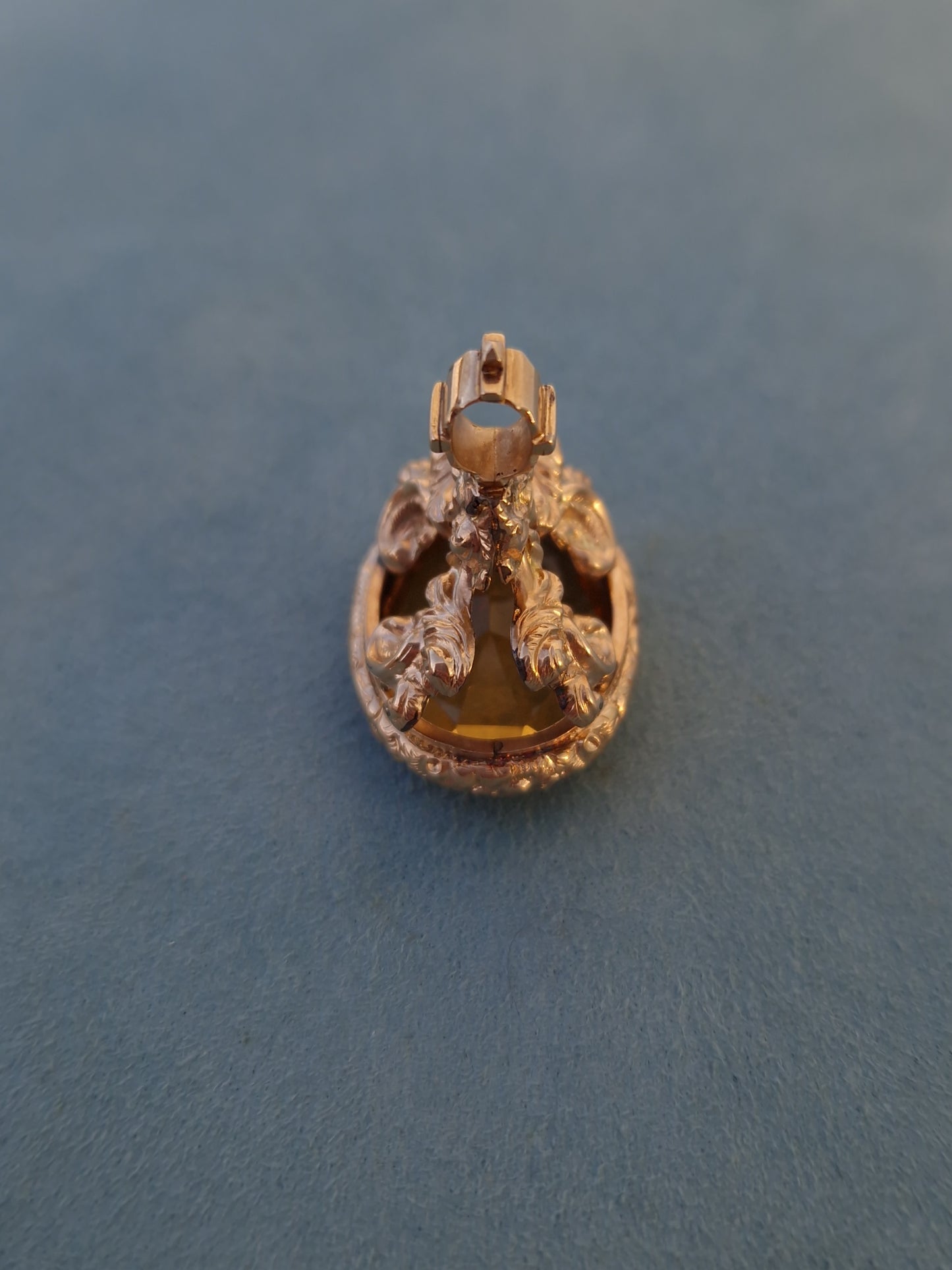 Antique Victorian Citrine Fob 9ct Gold Repousse