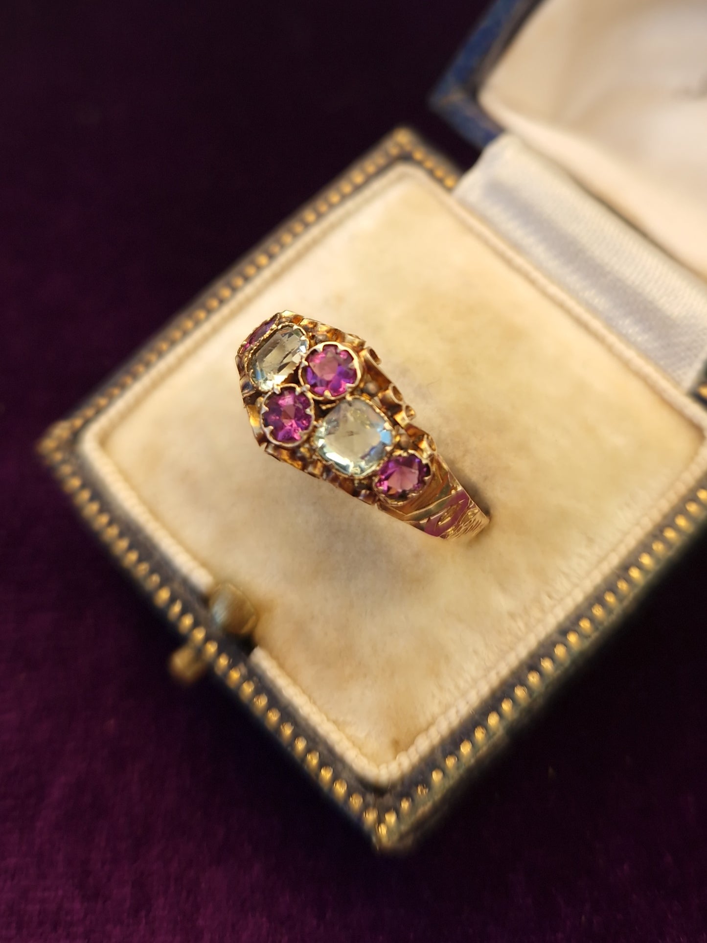 Antique 1872 Victorian 12ct Gold Flint Glass Ring