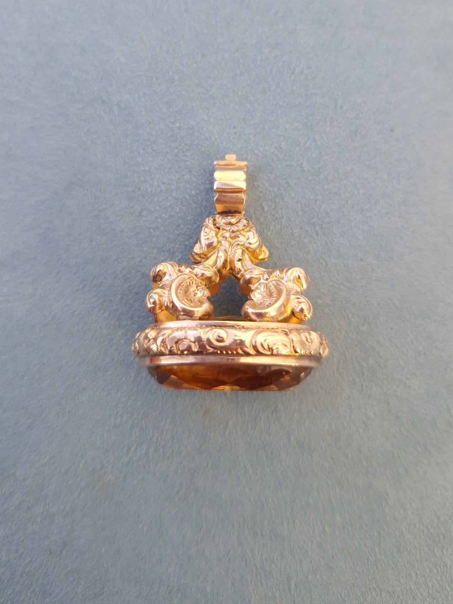 Antique Victorian Citrine Fob 9ct Gold Repousse