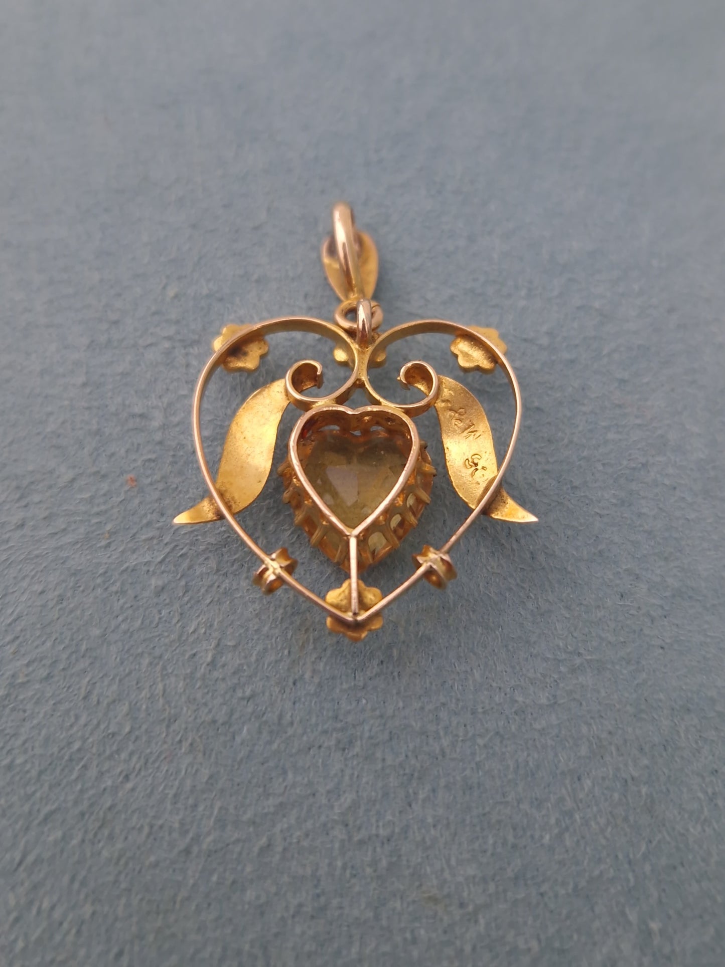 Antique Art Nouveau Citrine & Pearl Pendant 9ct Gold