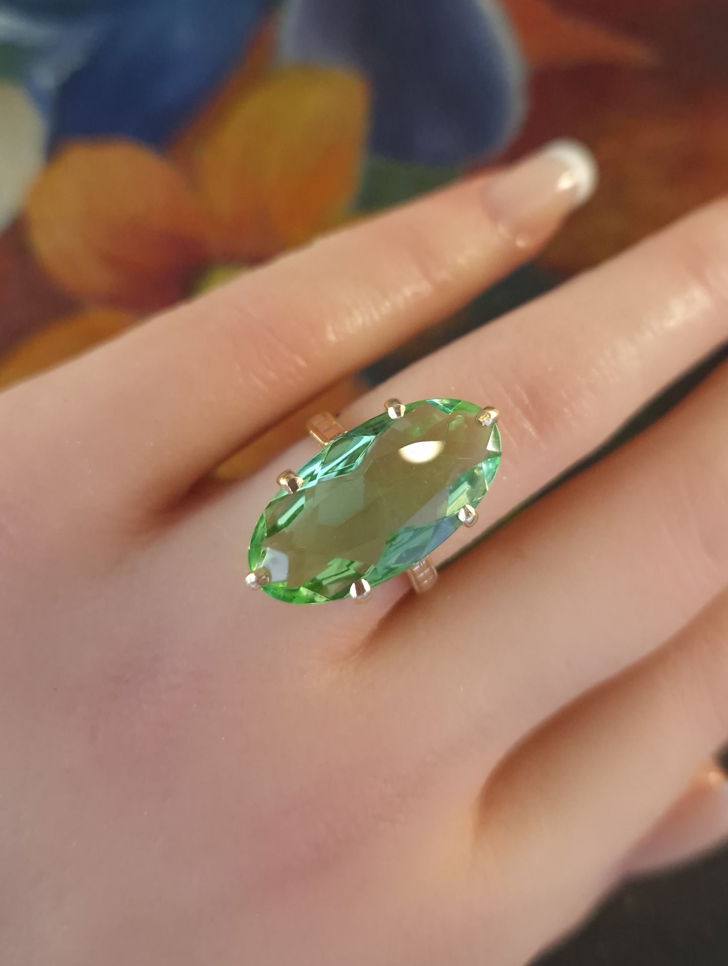 Vintage Green Paste Cocktail Ring 9ct Gold