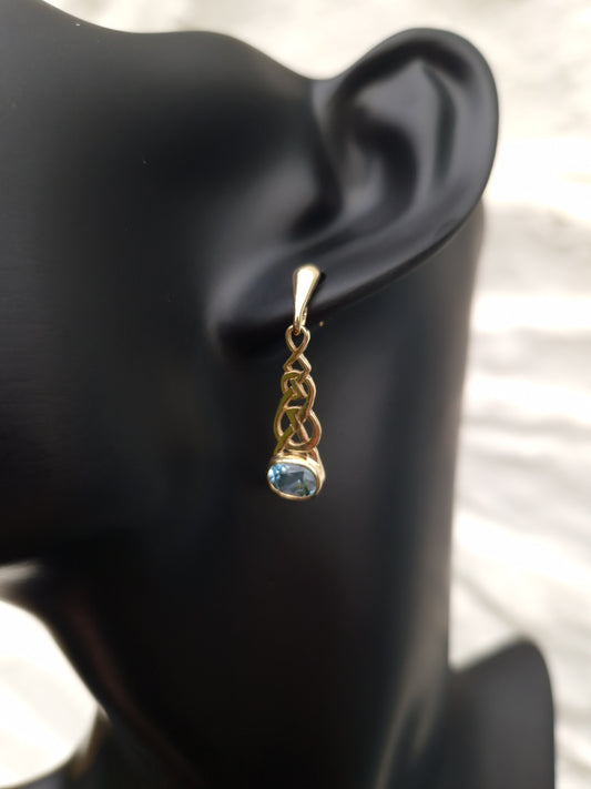 Vintage 9ct Gold Blue Topaz Drop Earrings by Ortak