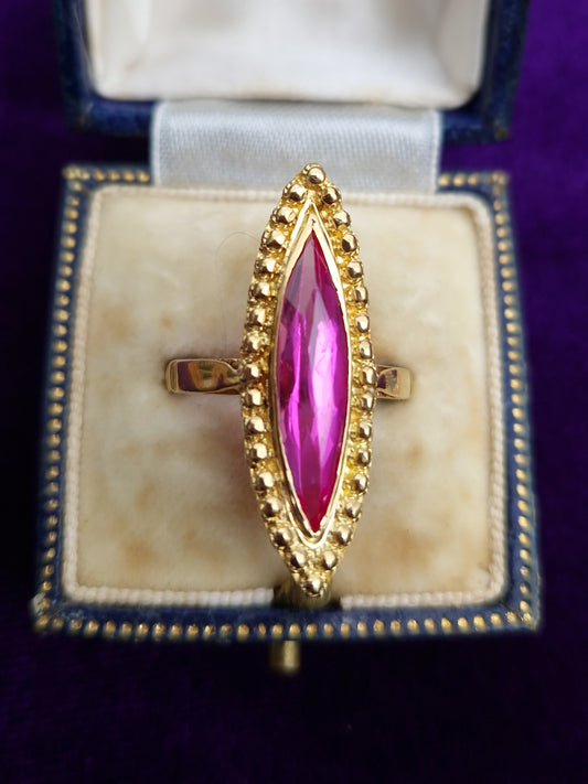 Vintage Pink Sapphire Navette Ring 21ct Gold