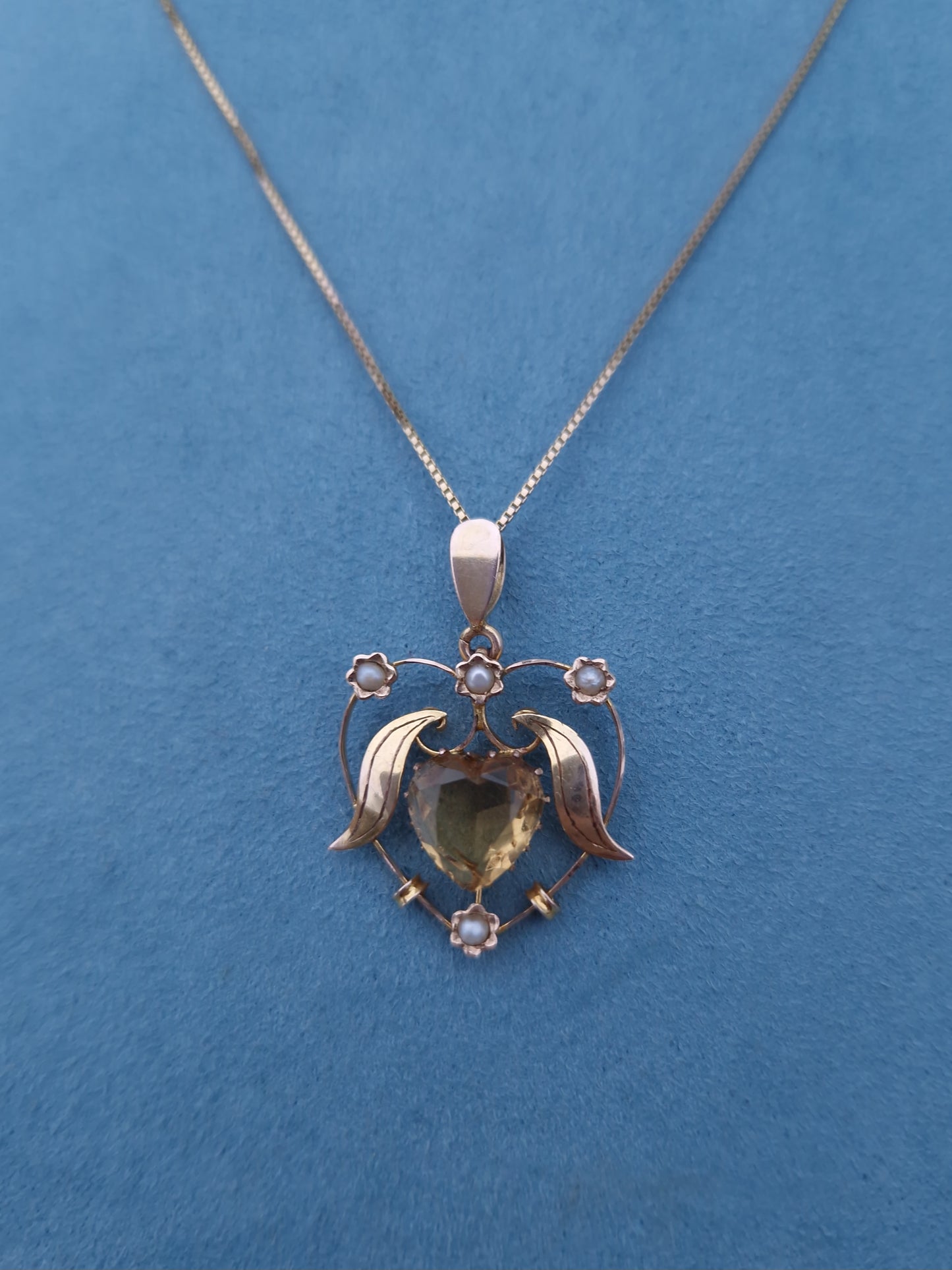 Antique Art Nouveau Citrine & Pearl Pendant 9ct Gold