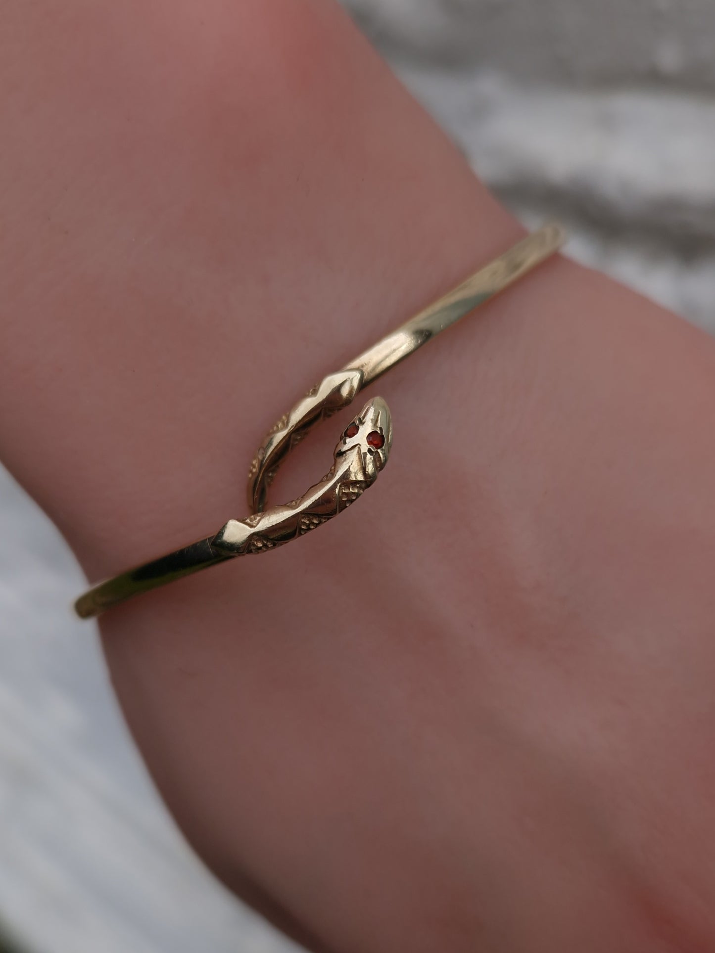 Vintage Garnet Snake Bangle 9ct Gold