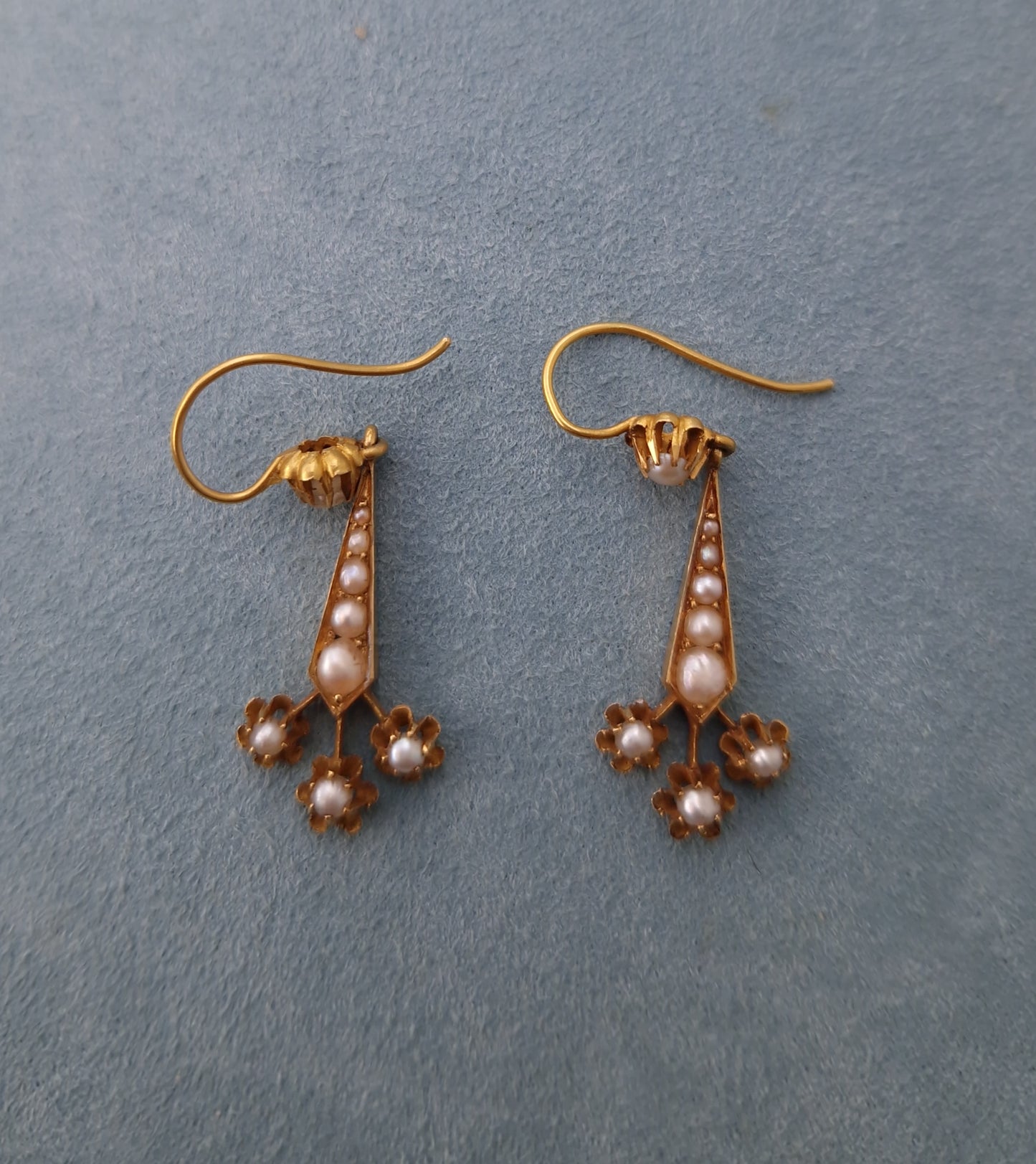 Antique Victorian Pearl Drop 18ct Gold Earrings