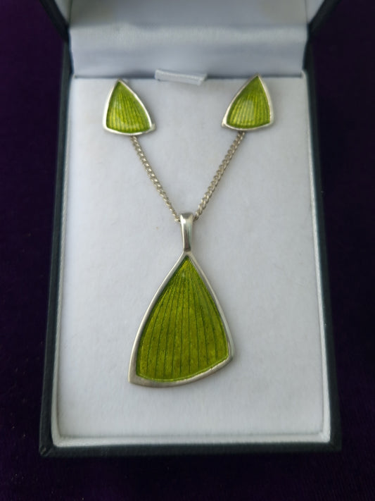 Pre-loved Sterling Silver Enamel Pendant Necklace & Earrings Set