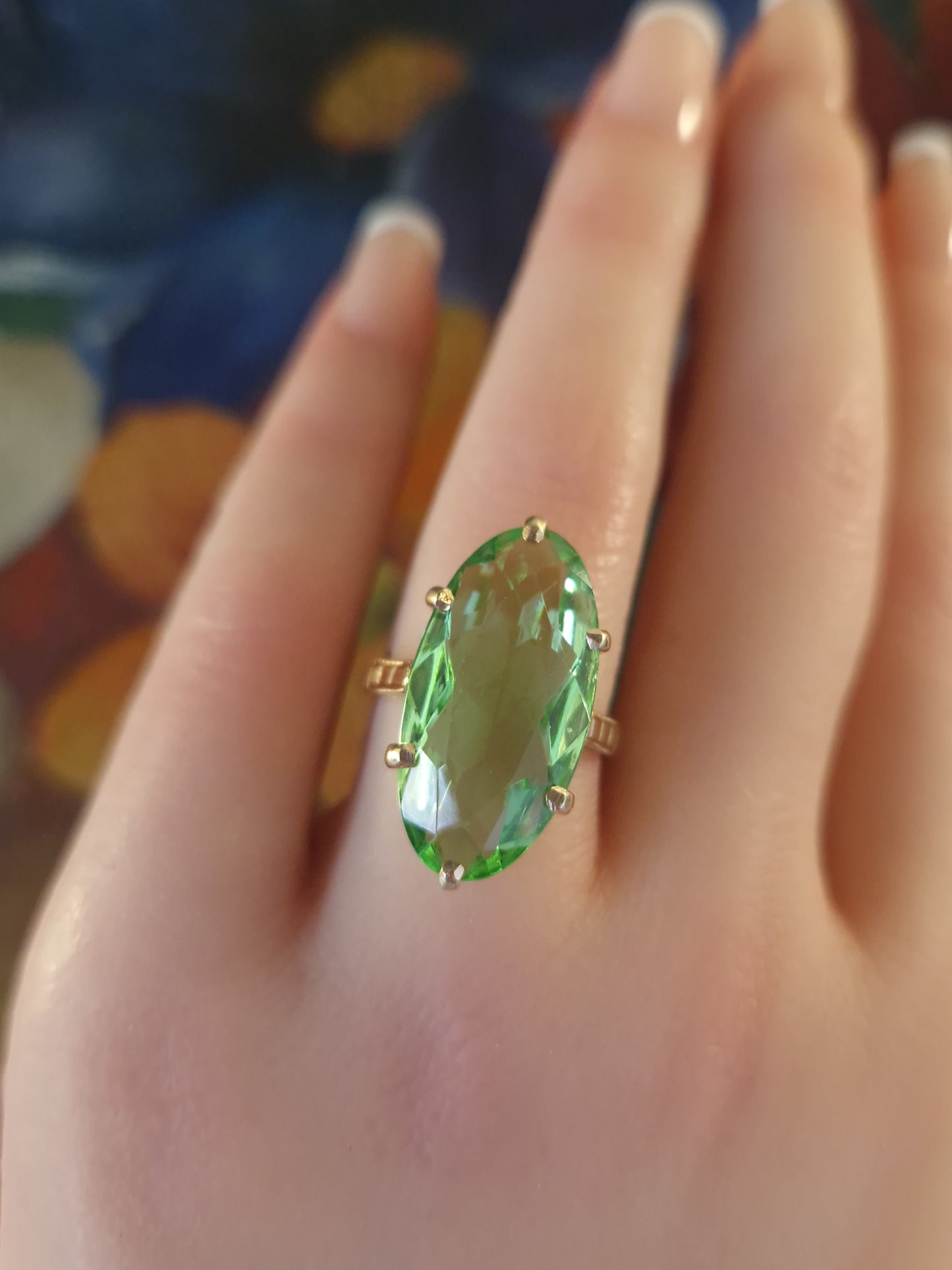 Vintage Green Paste Cocktail Ring 9ct Gold