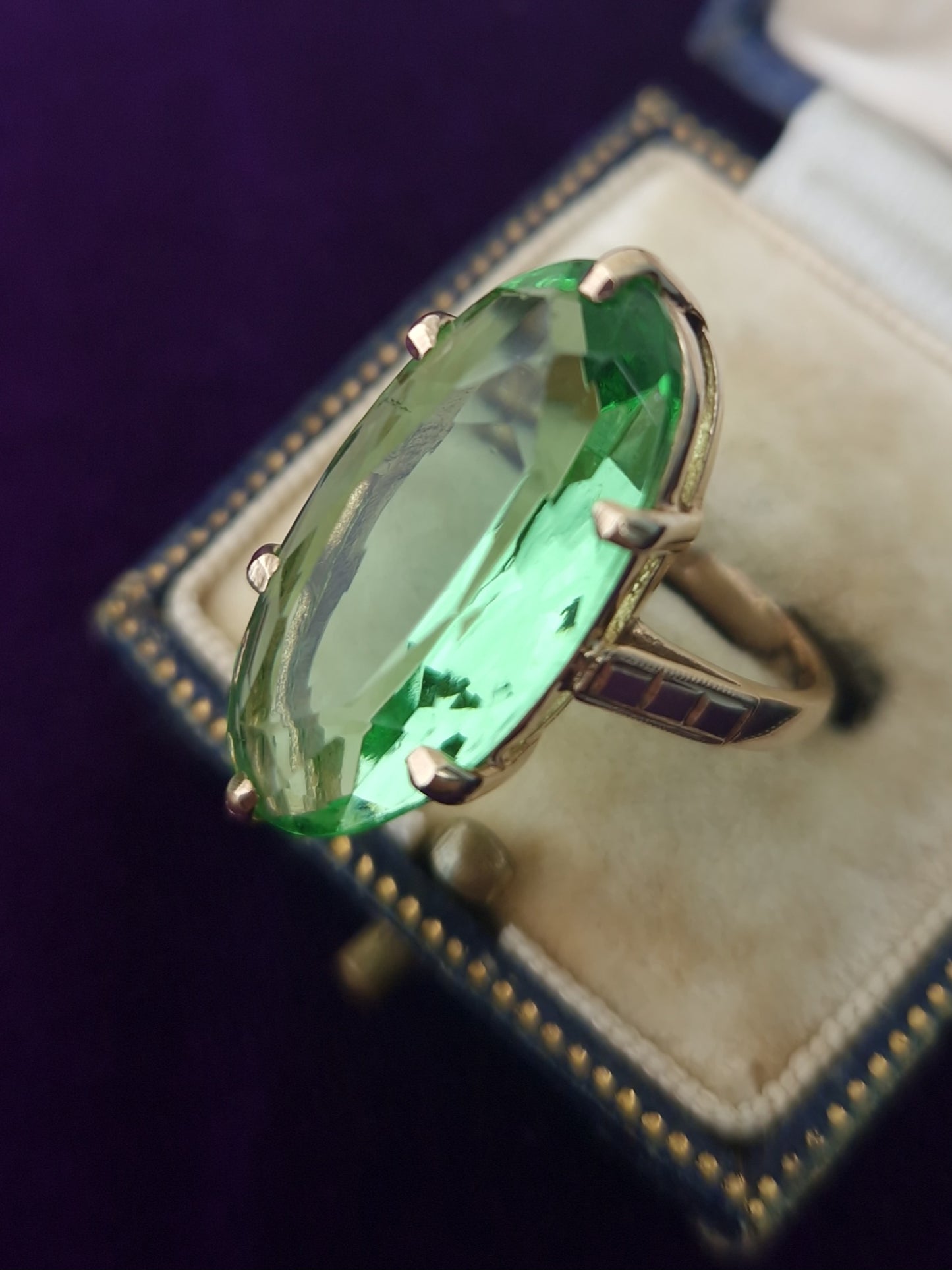 Vintage Green Paste Cocktail Ring 9ct Gold