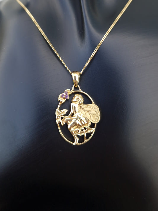 Fairy Pendant Necklace Sterling Silver Gilt