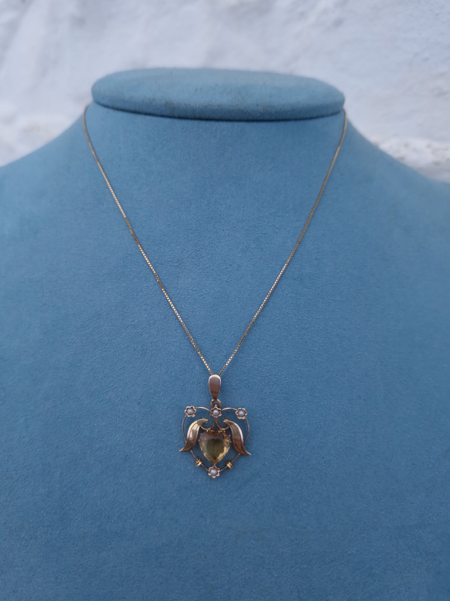 Antique Art Nouveau Citrine & Pearl Pendant 9ct Gold