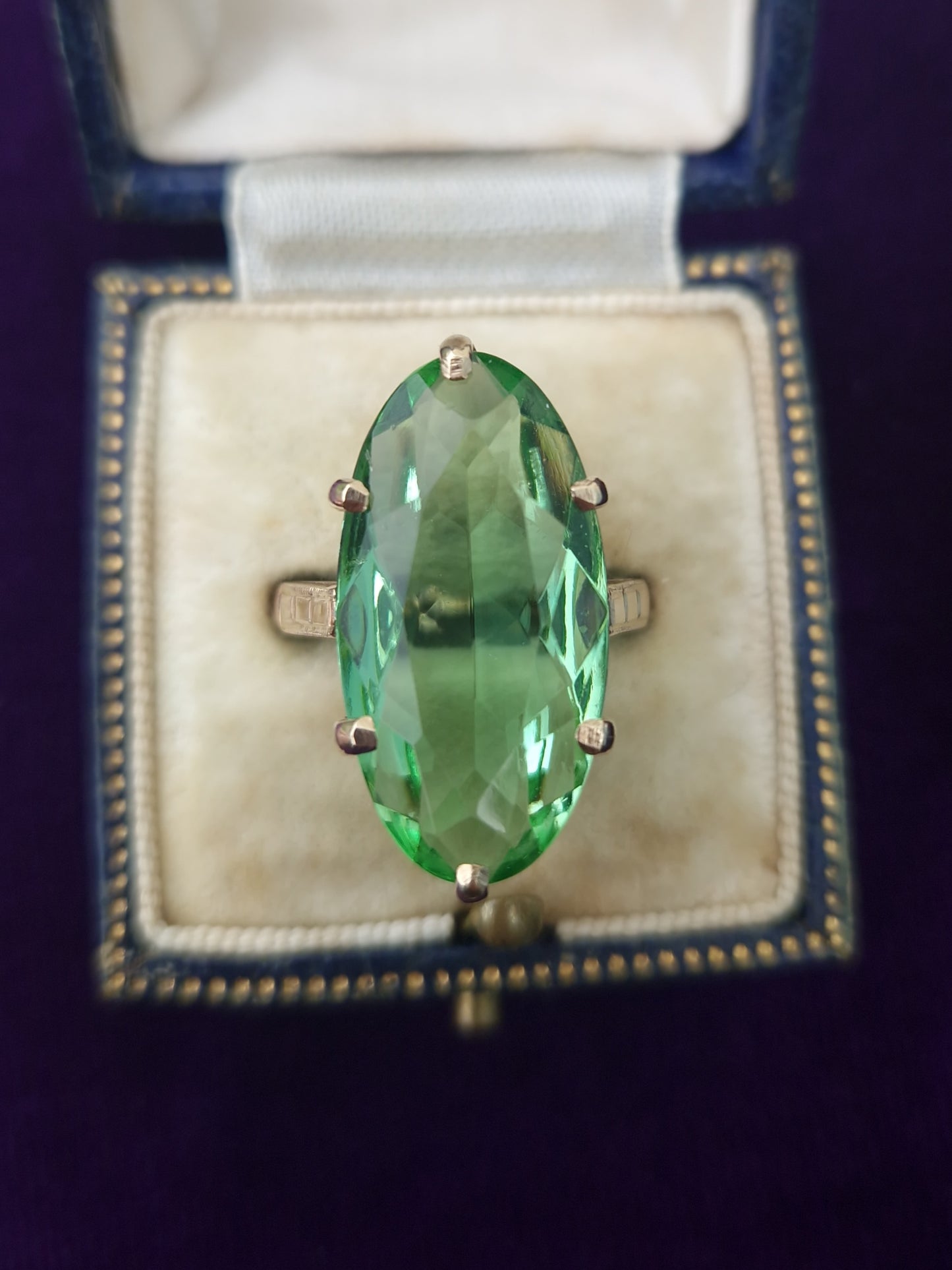 Vintage Green Paste Cocktail Ring 9ct Gold