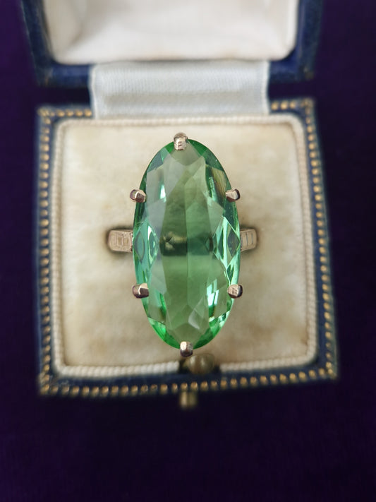Vintage Green Paste Cocktail Ring 9ct Gold