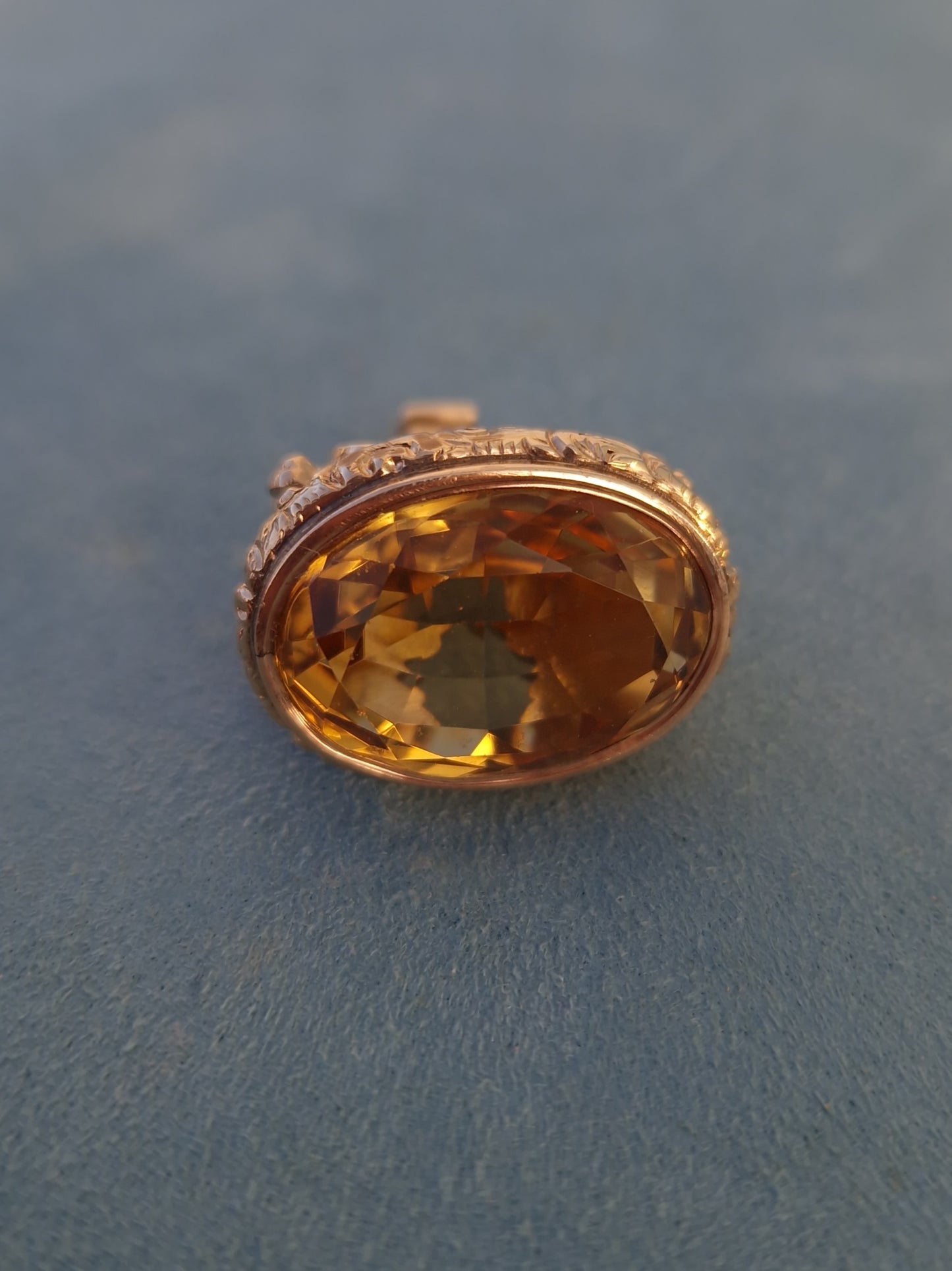 Antique Victorian Citrine Fob 9ct Gold Repousse