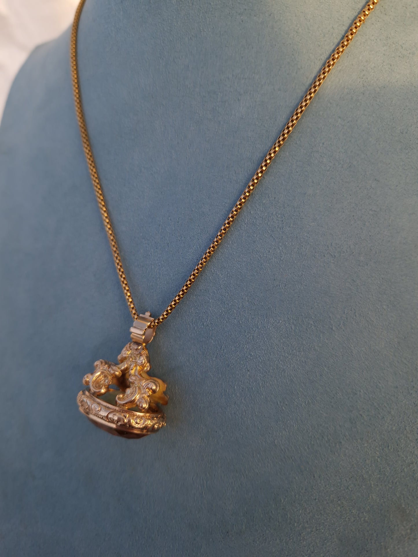 Antique Victorian Citrine Fob 9ct Gold Repousse