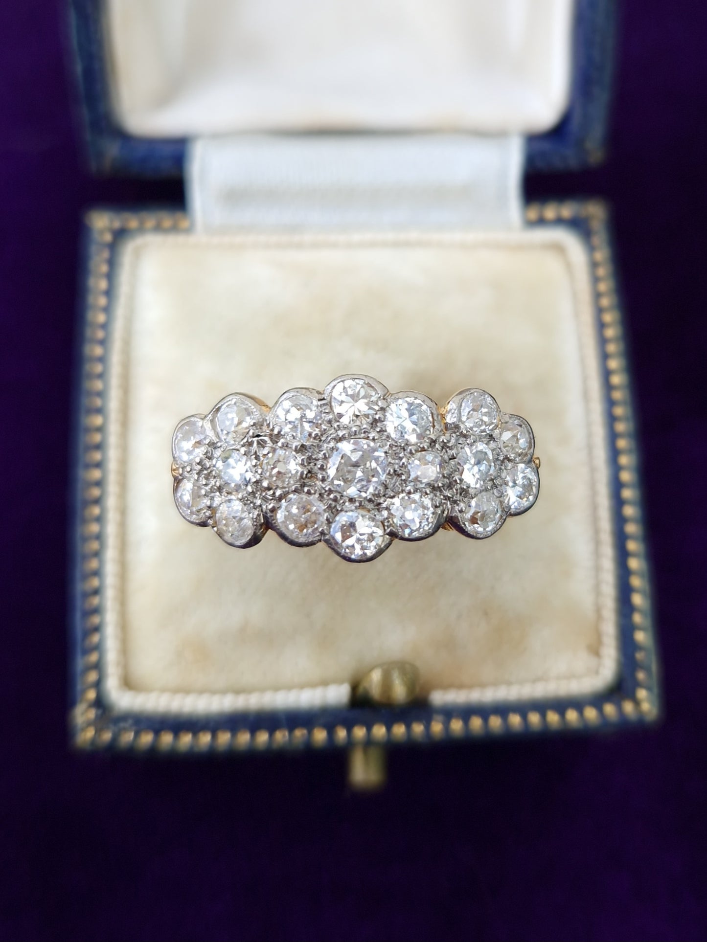 Art Deco 1.54ct Diamond Triple Daisy Cluster Ring 18ct Gold