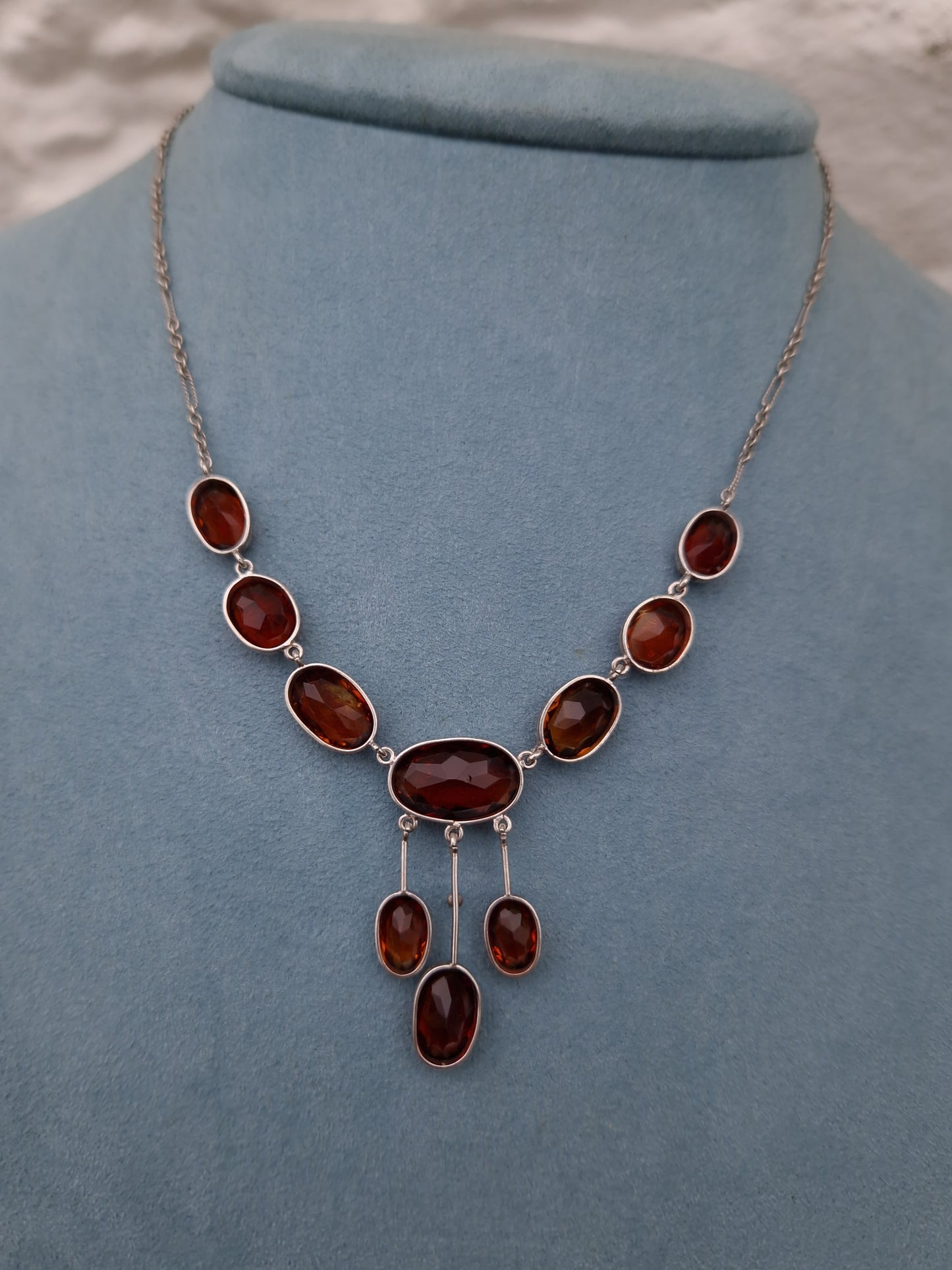 Antique Citrine Lavalier Silver Necklace