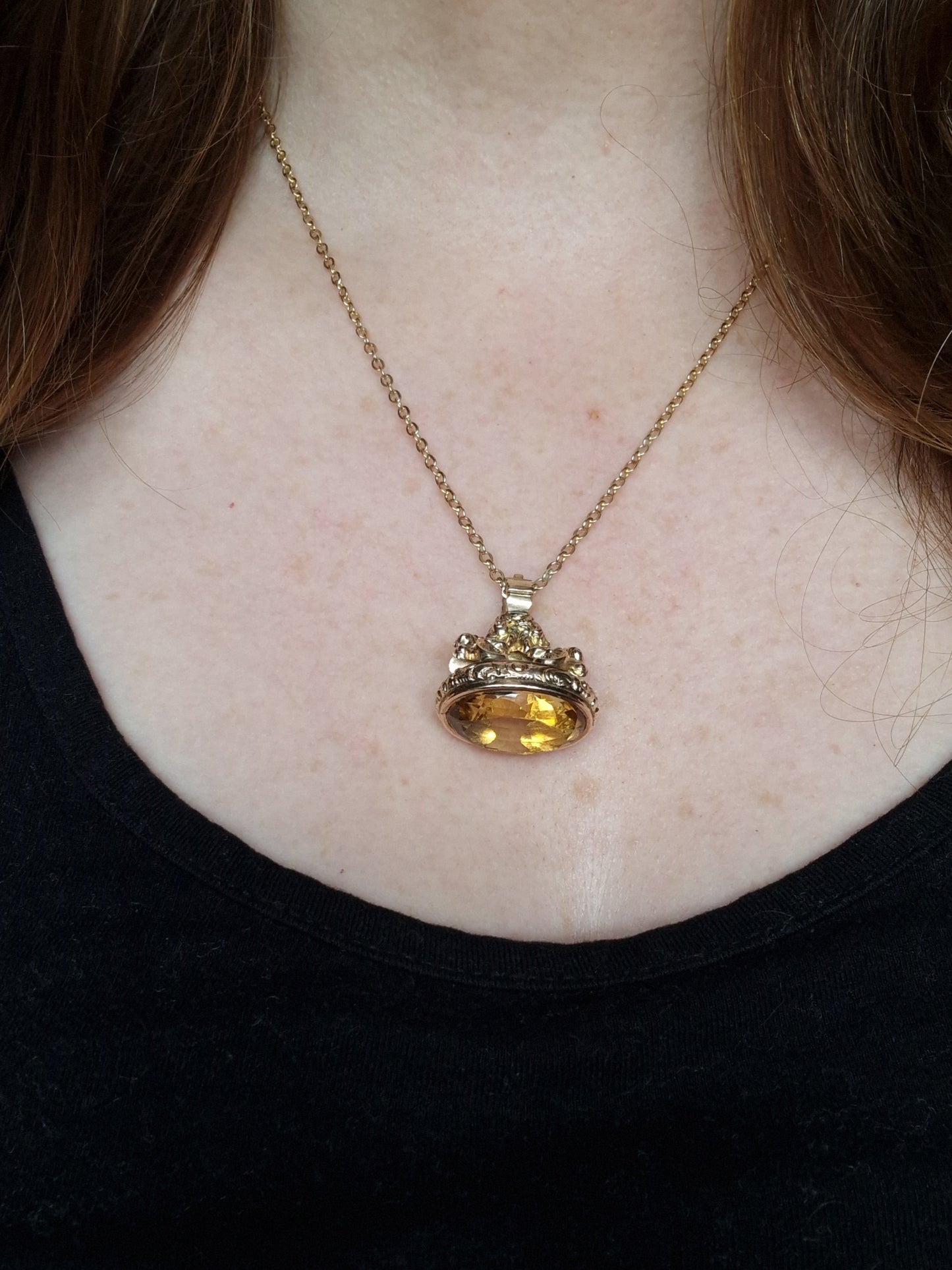 Antique Victorian Citrine Fob 9ct Gold Repousse