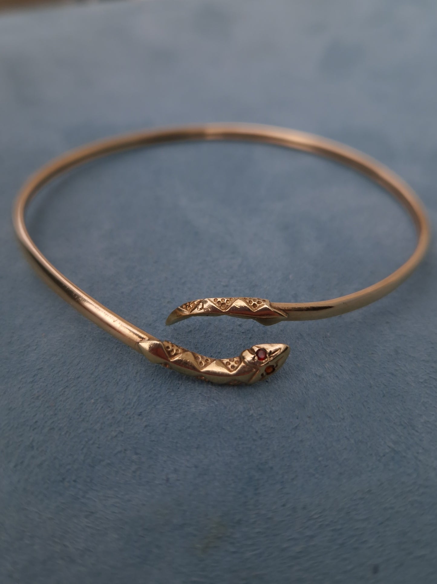 Vintage Garnet Snake Bangle 9ct Gold