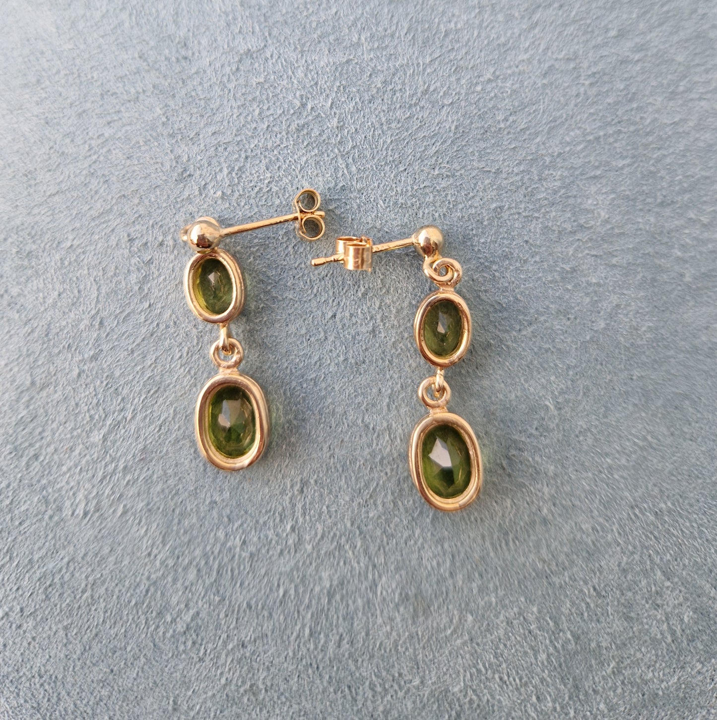 Vintage Peridot Drop Earrings 9ct Gold