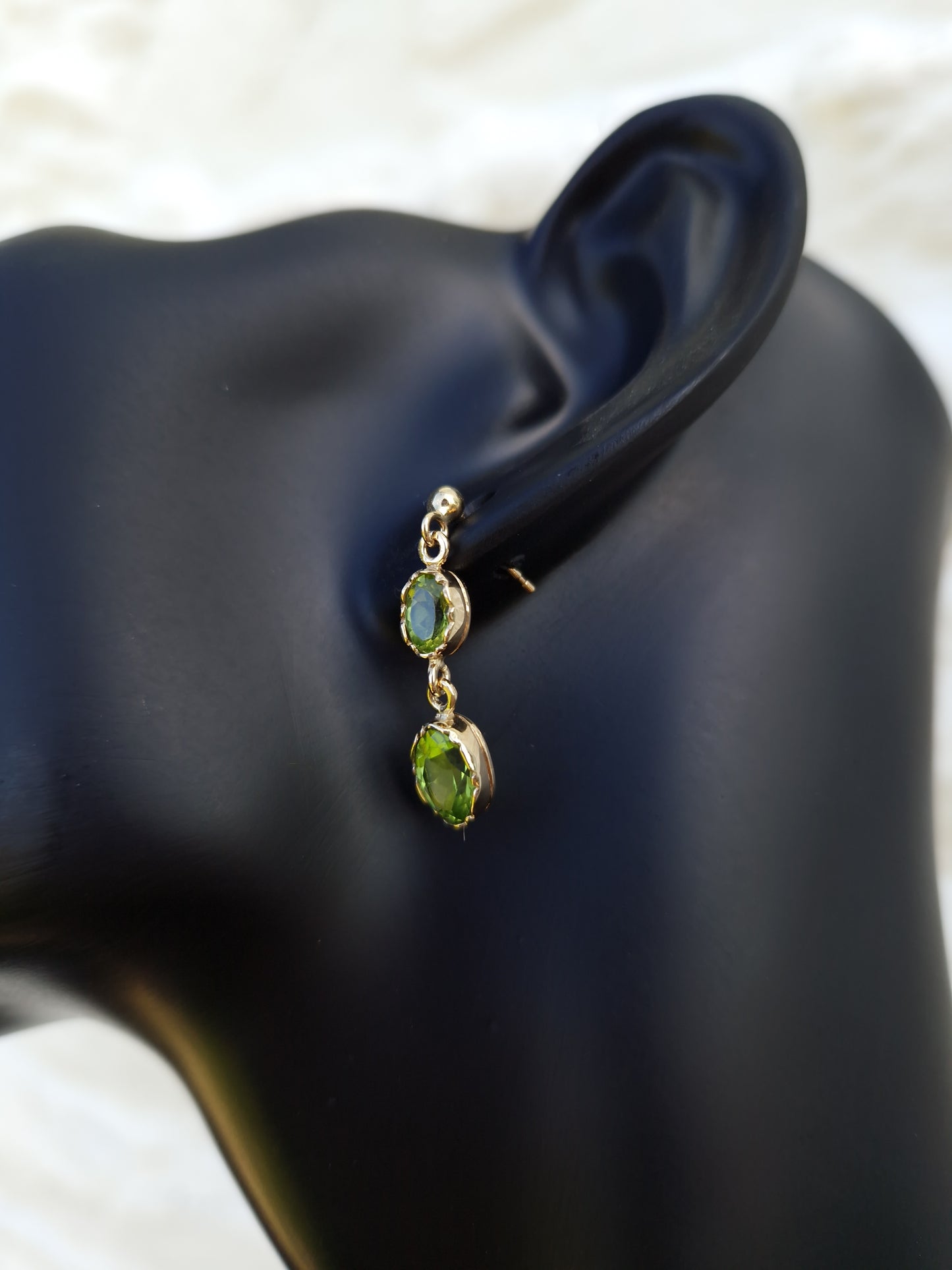 Vintage Peridot Drop Earrings 9ct Gold