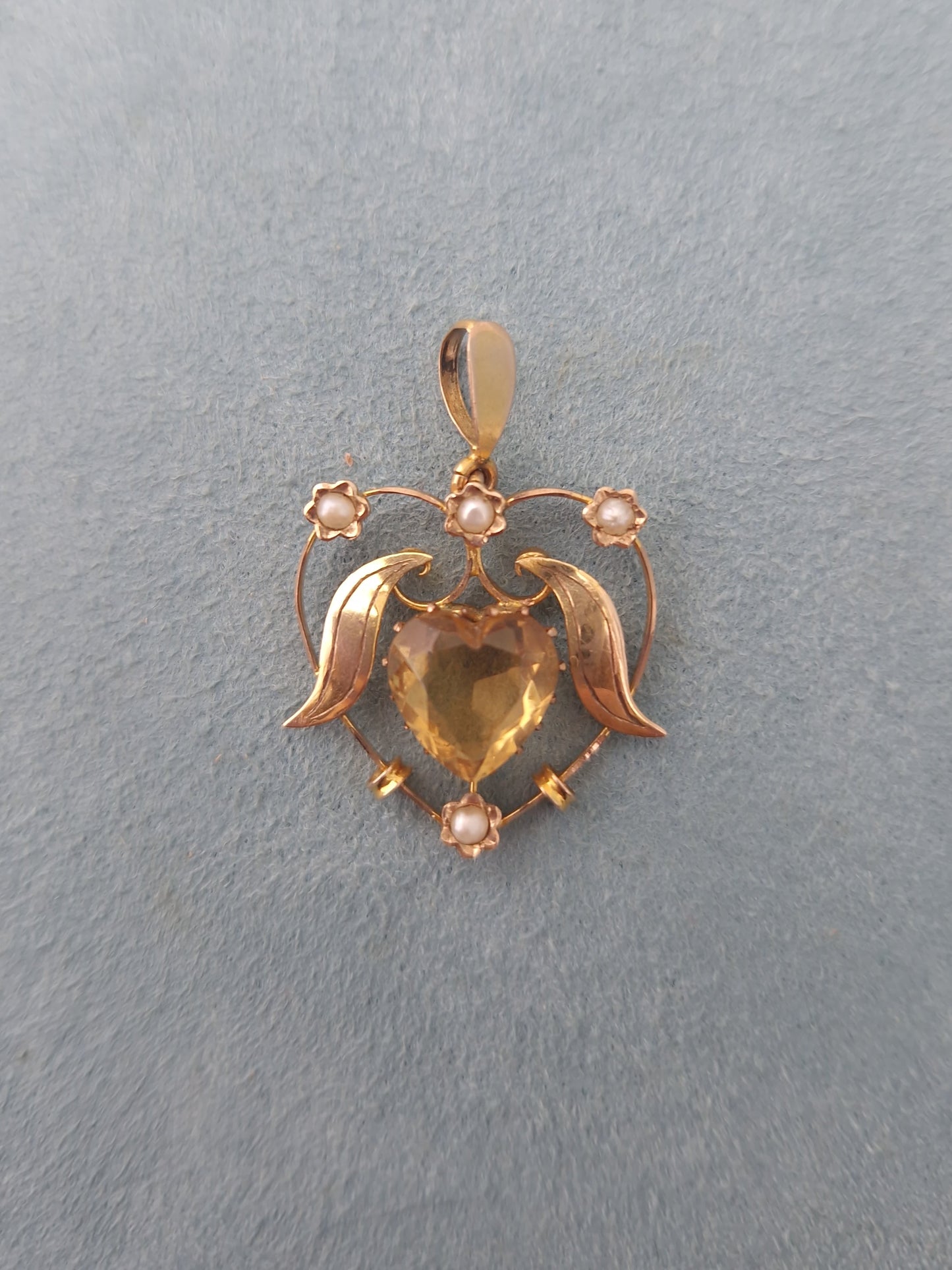 Antique Art Nouveau Citrine & Pearl Pendant 9ct Gold
