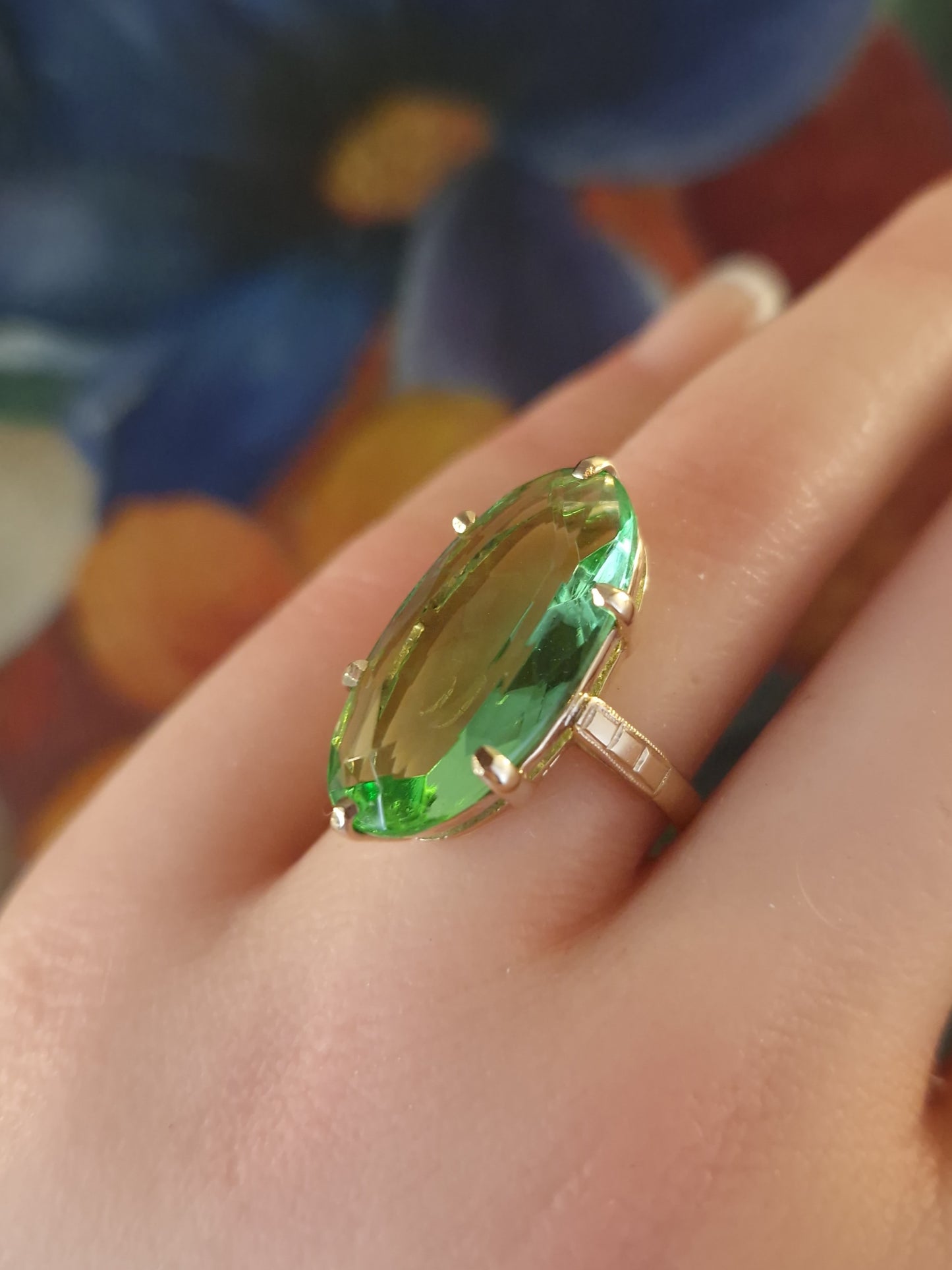 Vintage Green Paste Cocktail Ring 9ct Gold