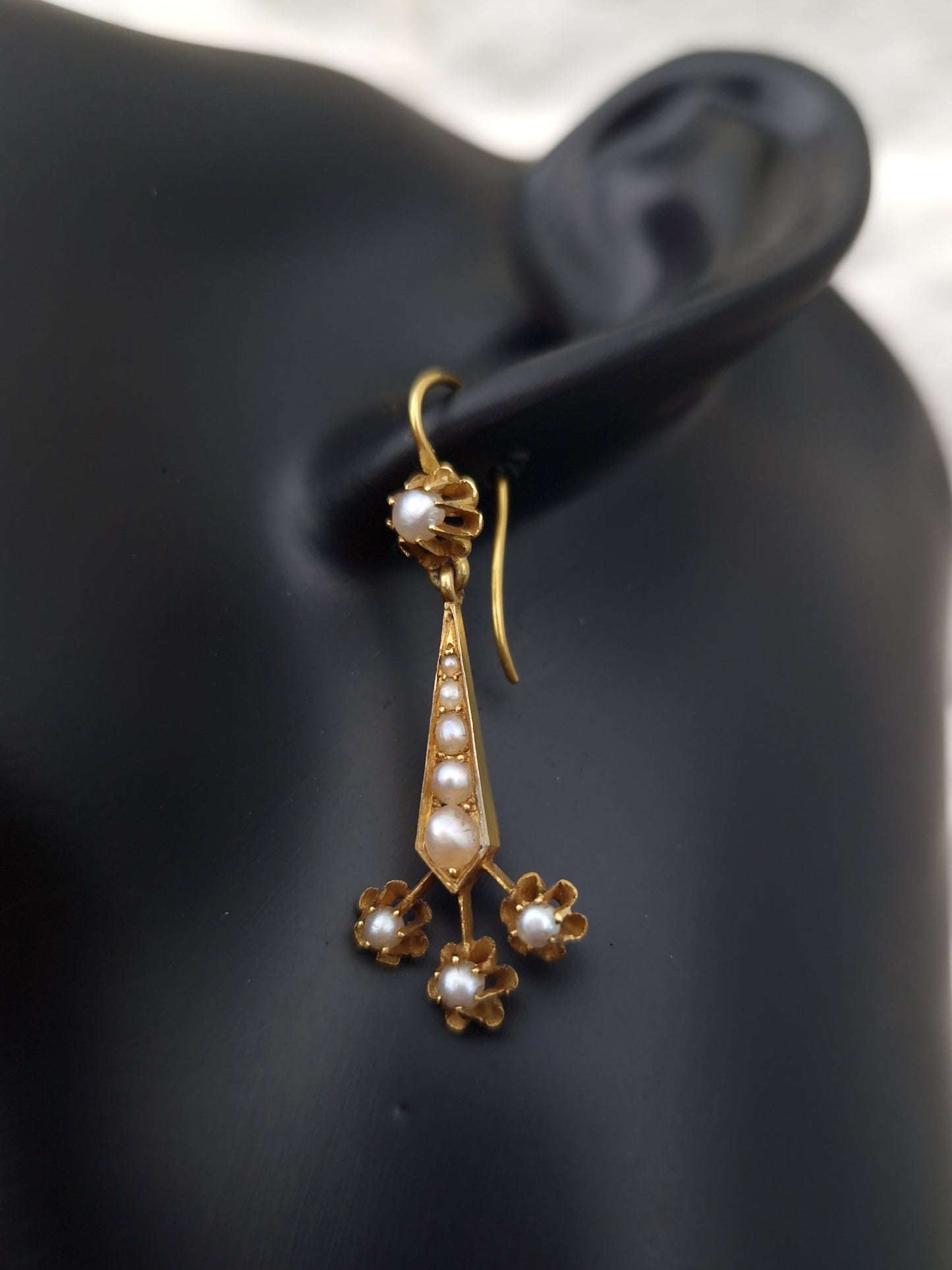 Antique Victorian Pearl Drop 18ct Gold Earrings