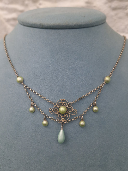 Antique Marius Hammer Silver Enamel Norwegian Necklace