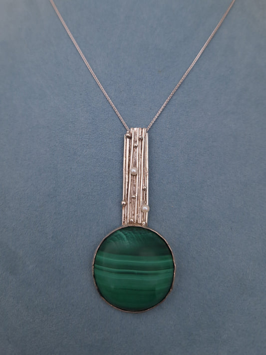 Bespoke Vintage Sheana M Stephen Silver Malachite Pendant Necklace
