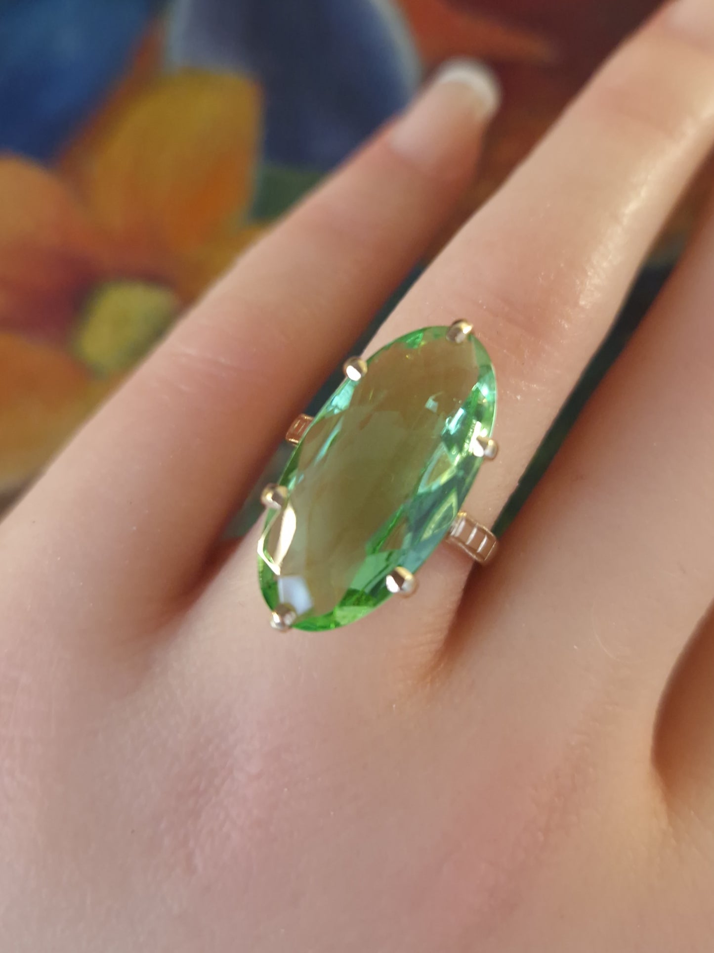 Vintage Green Paste Cocktail Ring 9ct Gold