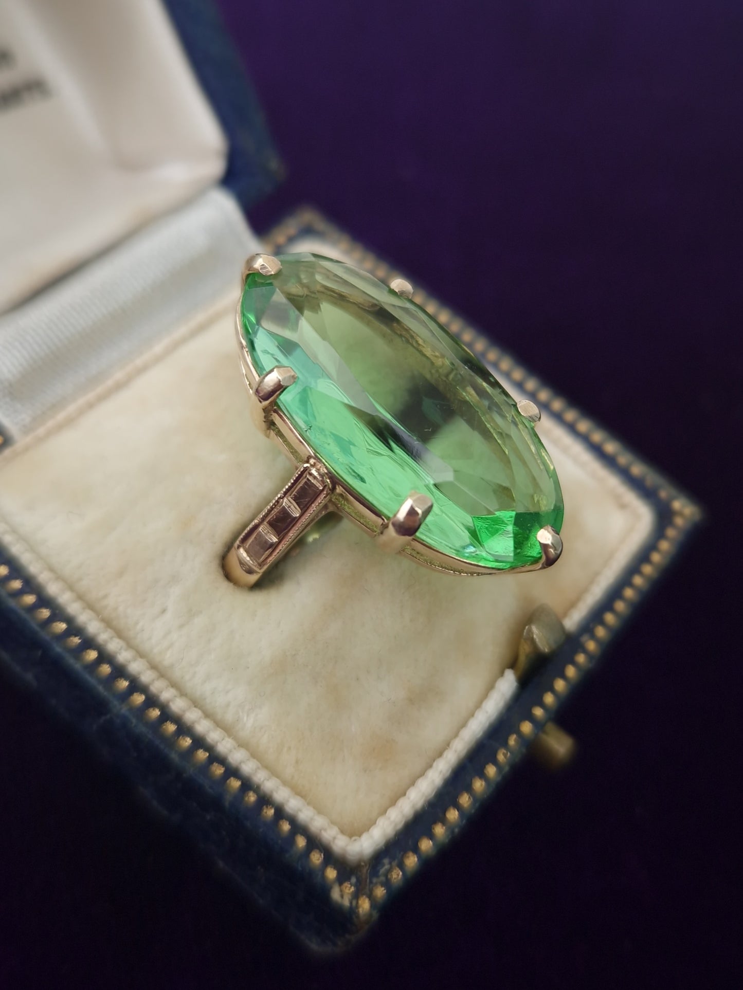 Vintage Green Paste Cocktail Ring 9ct Gold