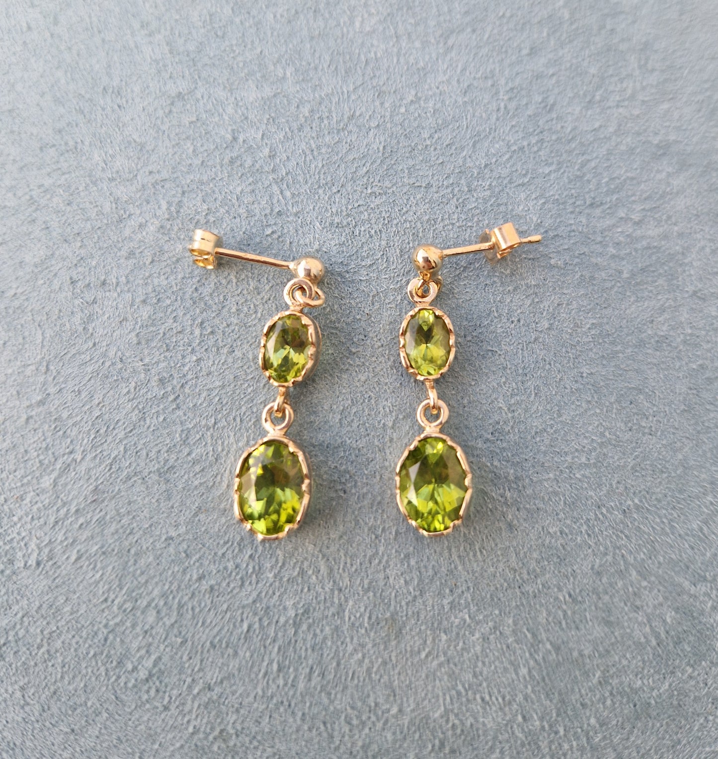 Vintage Peridot Drop Earrings 9ct Gold